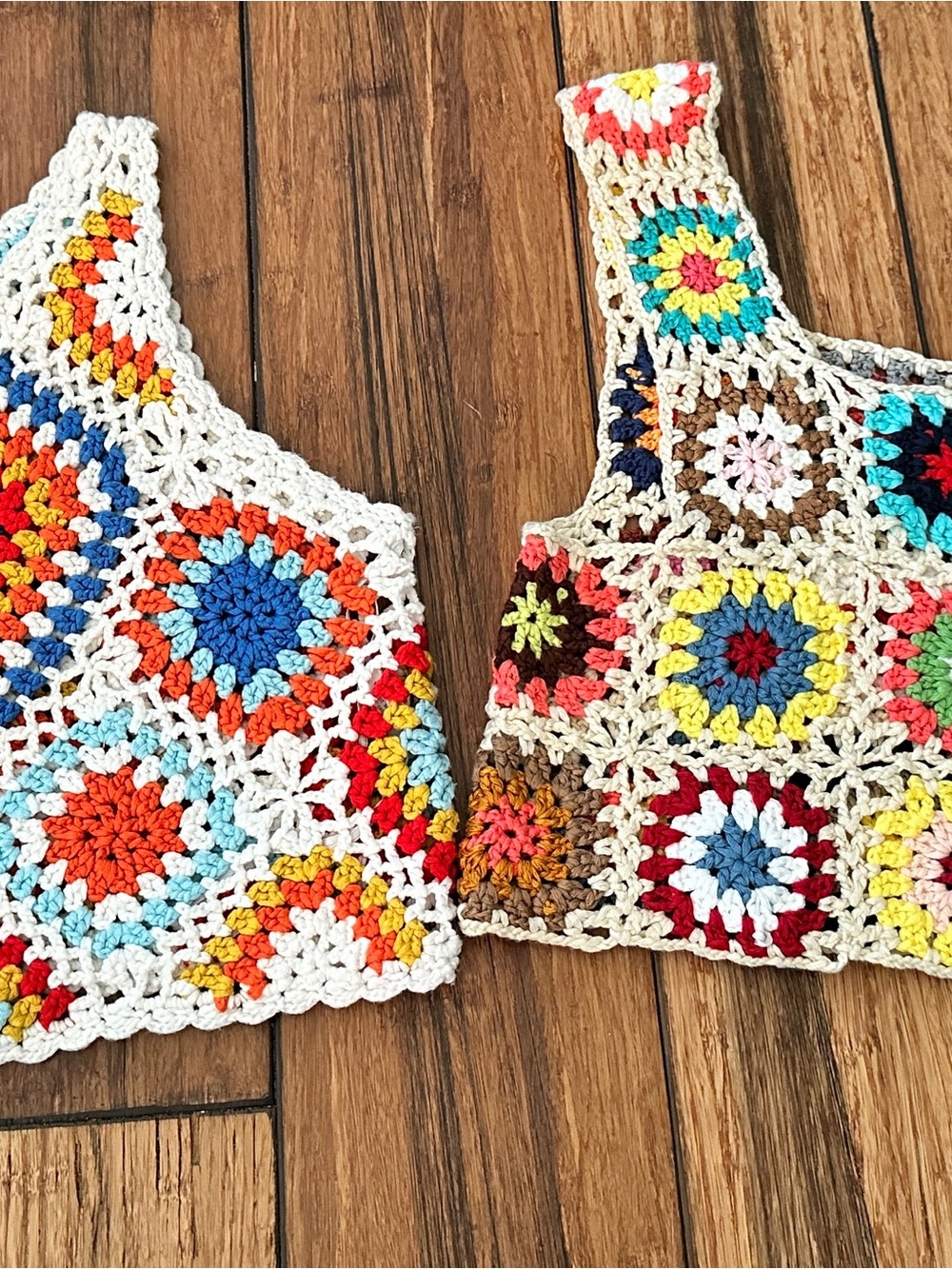 Left altar'd state and right Handmade Crochet Granny Square Tank Top